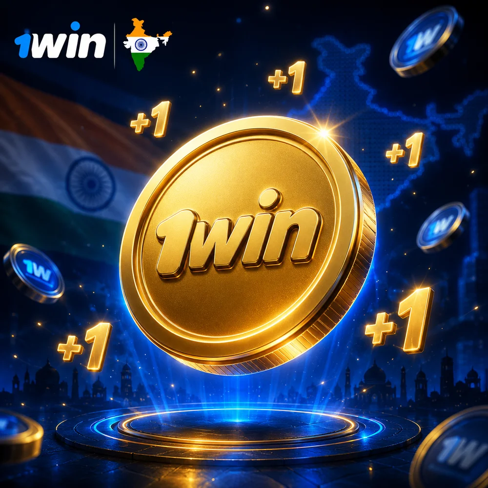 Golden 1win reward coin with bonus.