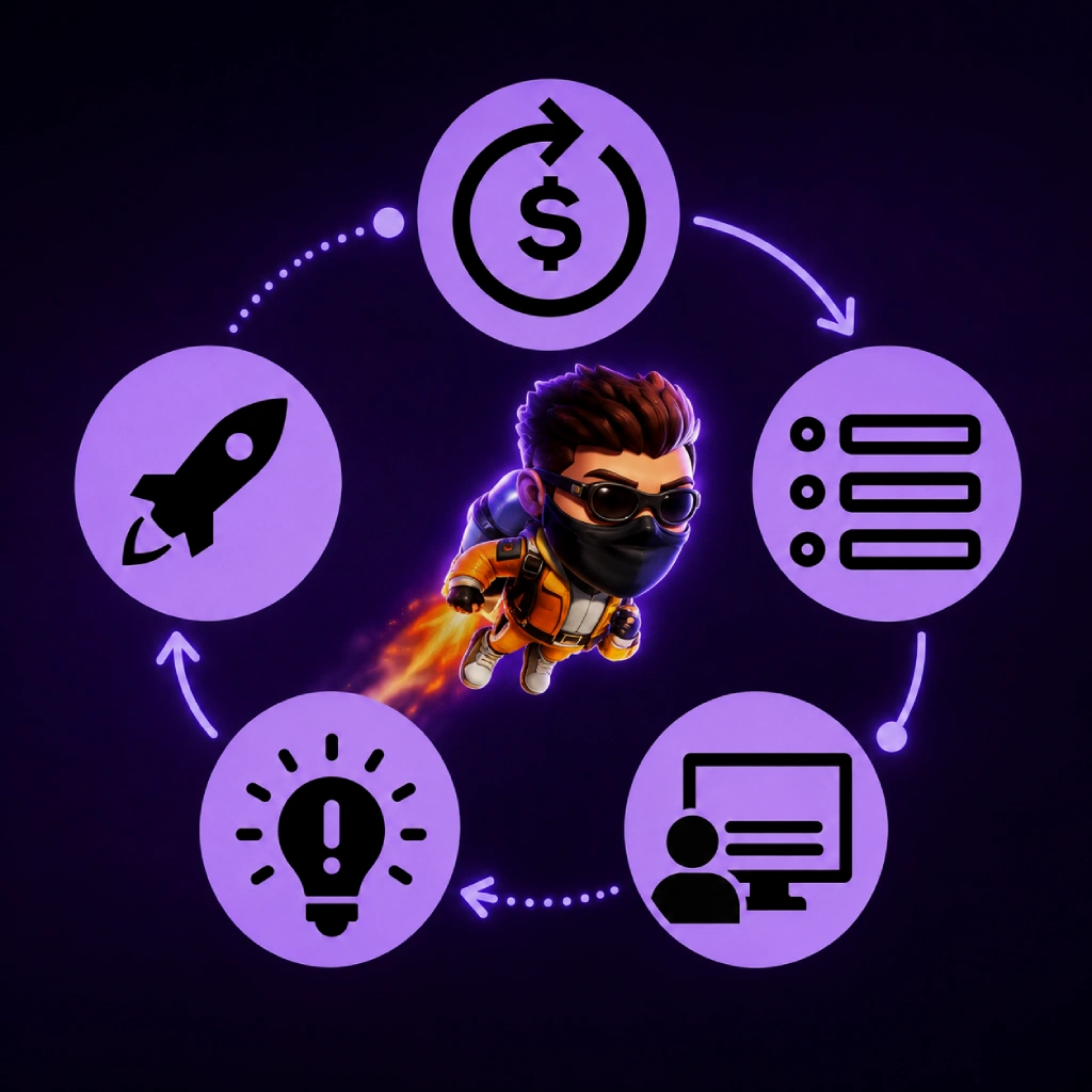 Lucky Jet character in the center of a purple square banner surrounded by game feature icons for payment, options, demo mode, tips and rocket launch